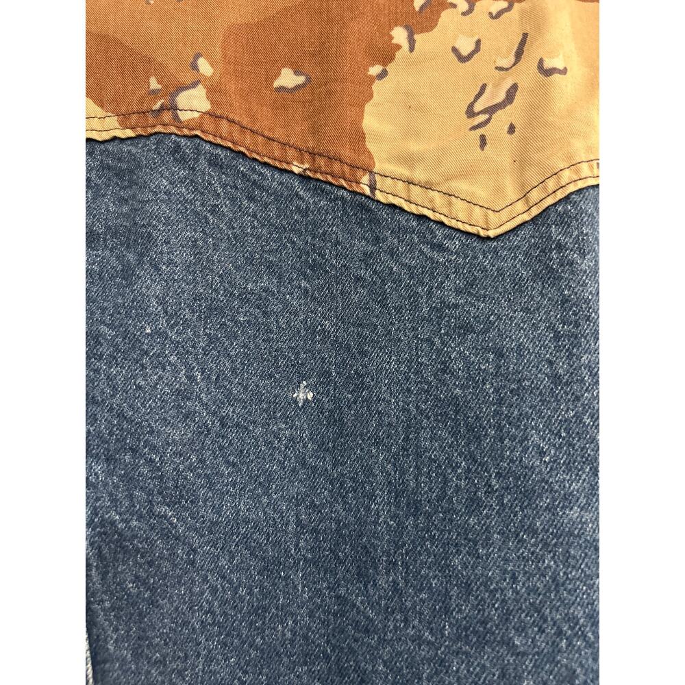 Vtg 70s Lee Western Denim Shirt Men M West Cal 45 Snaps Custom Camo Distressed - Picture 11 of 11